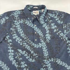 Reyn Spooner Men M Blue Turquoise Shirt Pullover Classic Fit Sunshower Lei Print